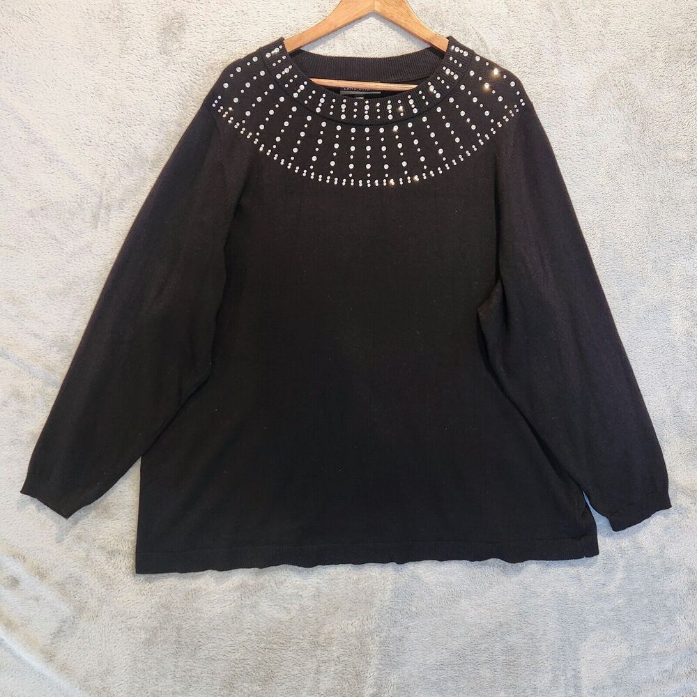 Lane Bryant Black Rhinestone Studded Long Sleeve Sweater Size 22/24 Feminine